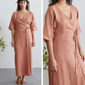 Sugar Candy Mountain Bask Wrap Linen Midi Dress in Clay New Womens Medium Large